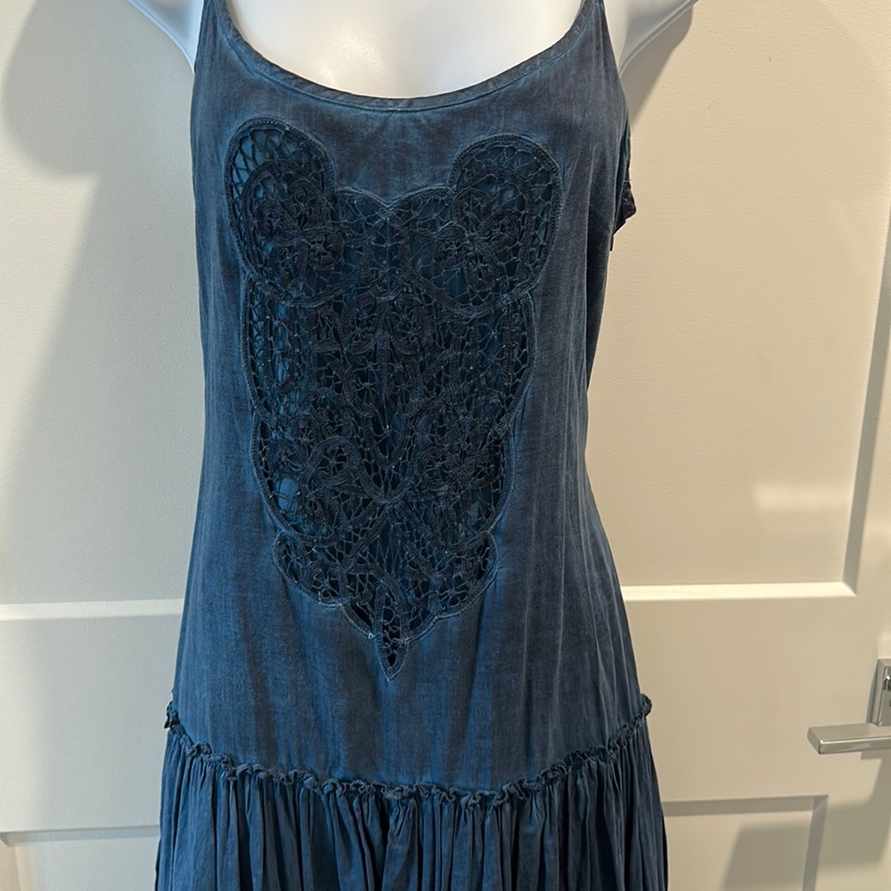 Lauren Ralph Lauren dress with lace inset and adjustable spaghetti straps.